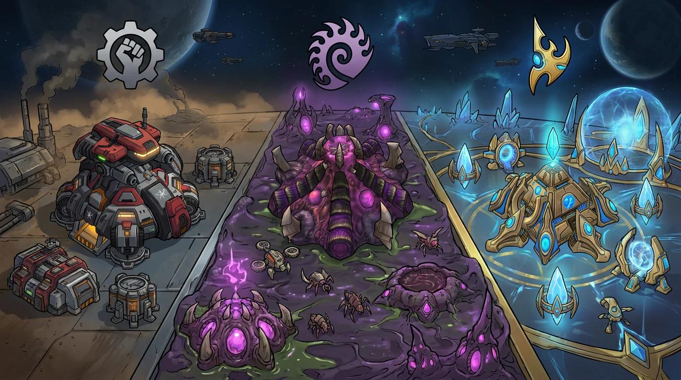 Selector visual entre Terran, Zerg y Protoss